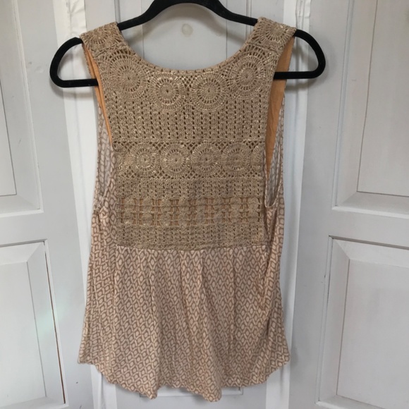 Tiny Tan Crochet Lace Sleeveless Top w/ Metallic Detail - Picture 9 of 14